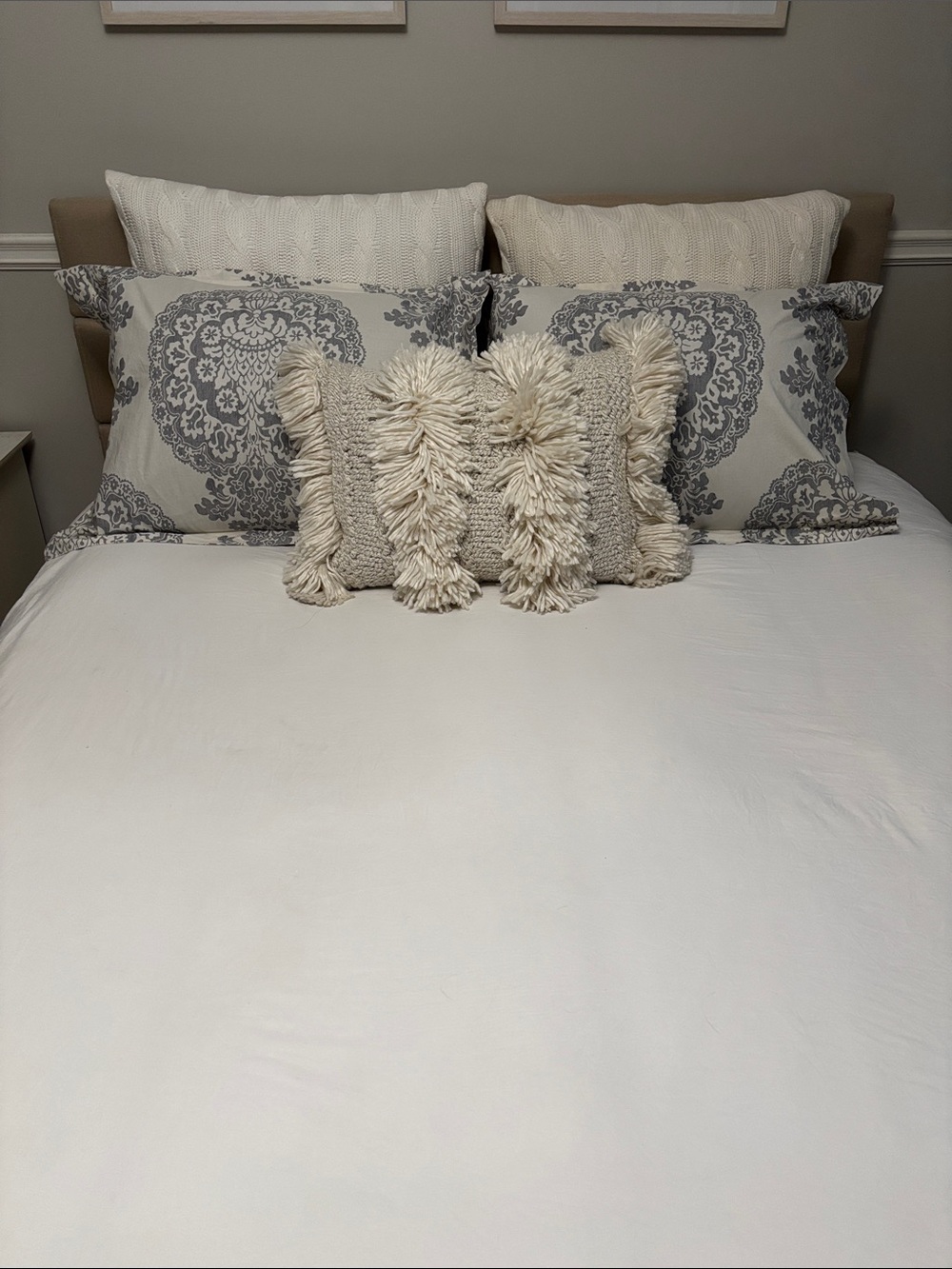 Pottery Barn Cream and Gray Pair of Standard Pillow Shams